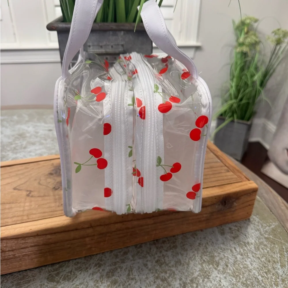 TAYLOR MADISON “CHERRIES “ VINYL DOUBLE POUCH ZIP BATHROOM STORAGE BAG
